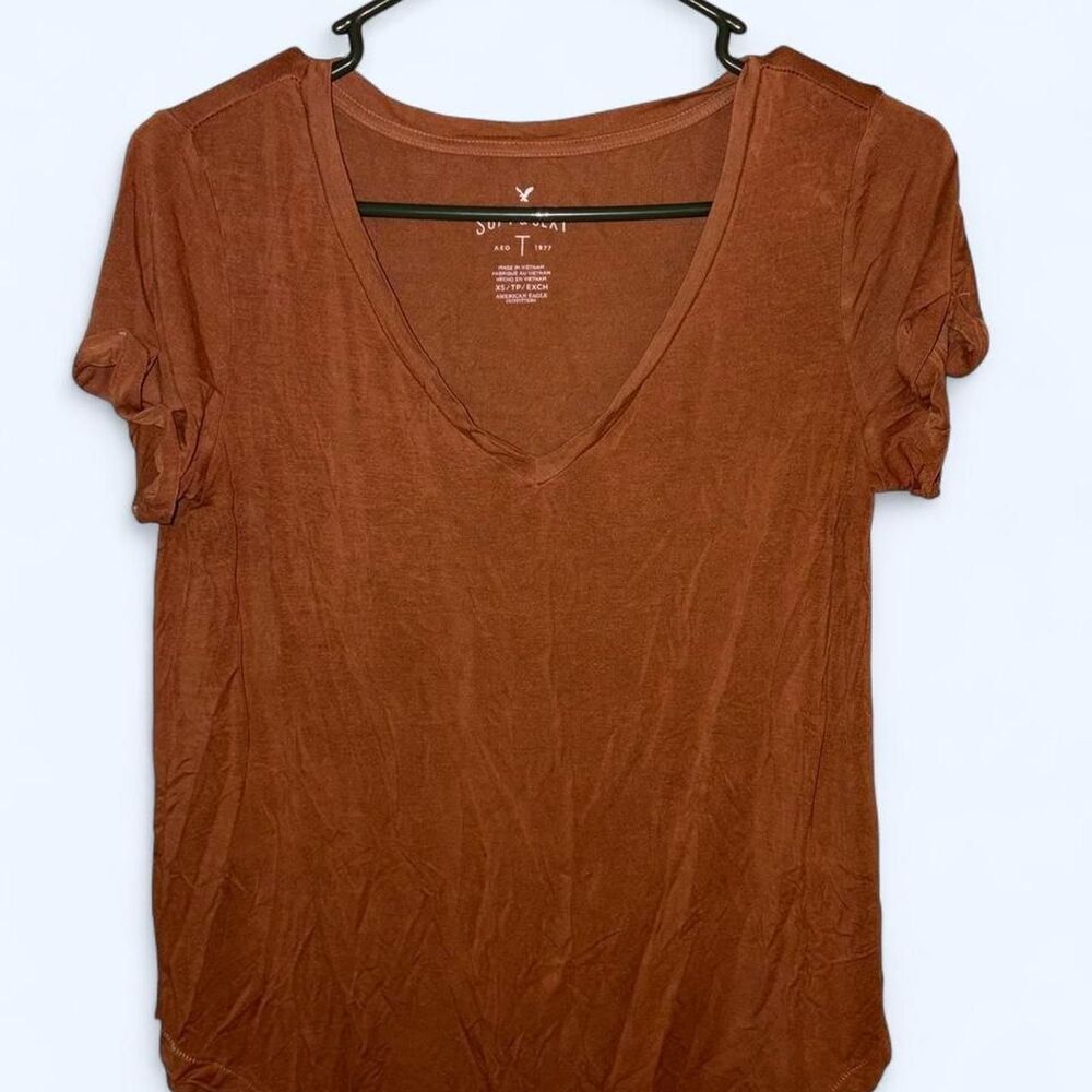 American-eagle Women's Orange and Brown T-shirt